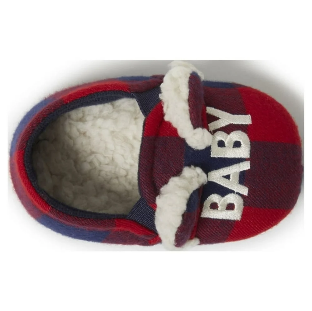 DEARFOAMS Cozy Comfort Baby Bear Plaid Closed Back Slippers NWT